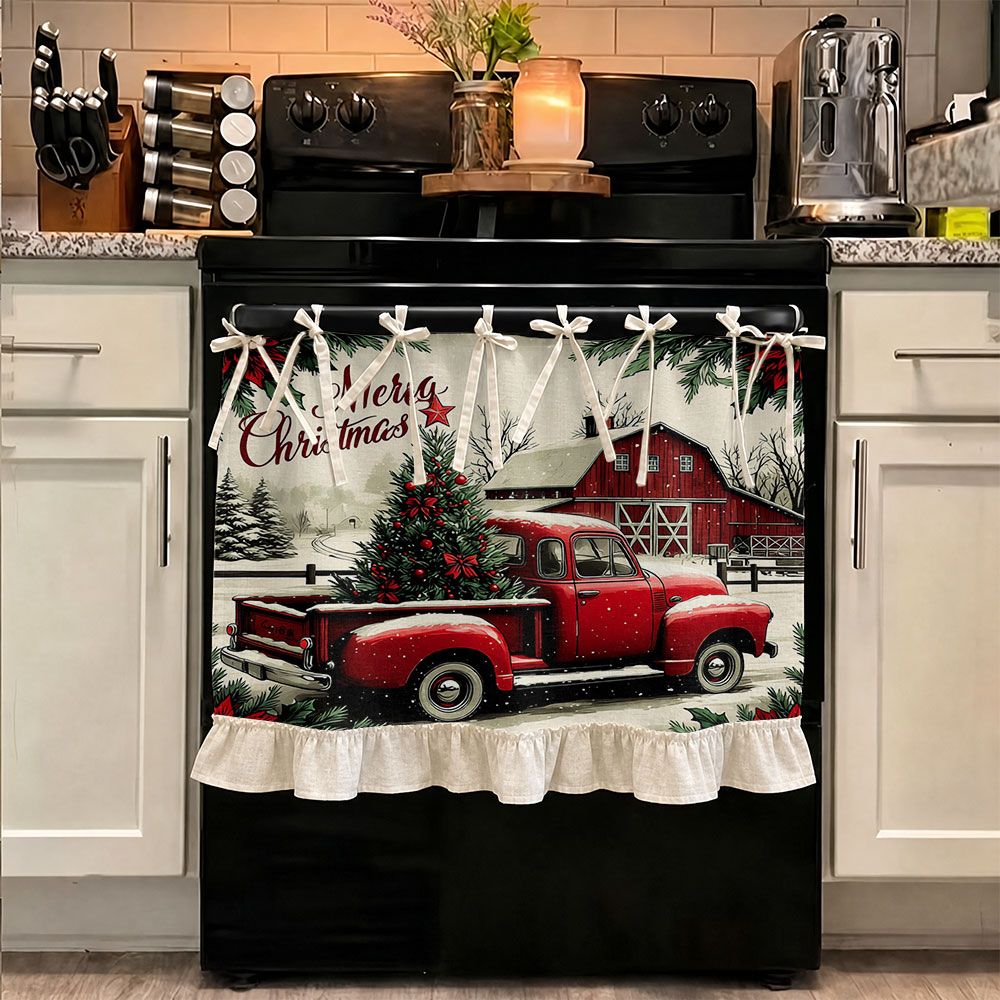 TEMU 2D Plat - 2D Plat - Style Noël 2D, Housse d'Appareil de Cuisine, Rideau de Protection Multifonctionnel pour Four, de Camion Rouge Vintage dans