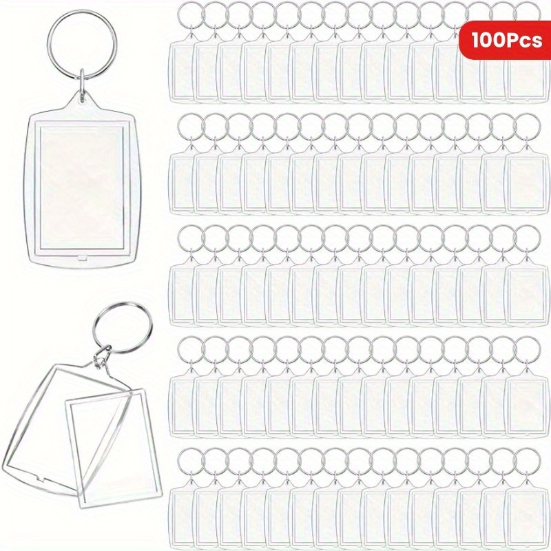 TEMU [2d Flat] [2d Flat] 50/100pcs Transparent Acrylic Photo Frame Keychain - Rectangular Picture Clip Loop, Suitable For 3.3x4.57cm Photos - Perfect