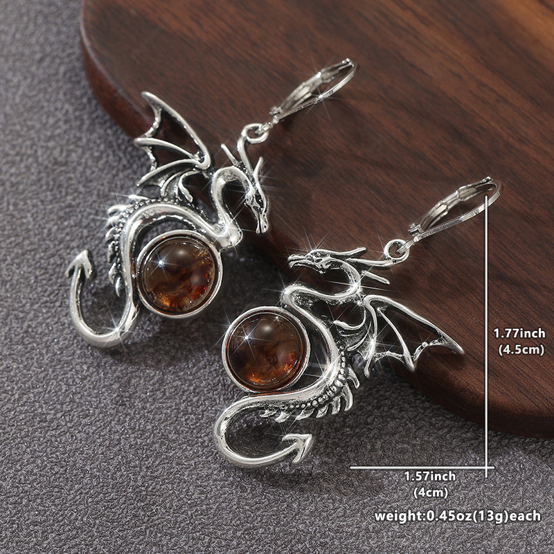 Women's Creative Retro Dragon Hollow Earrings, Silvery Color