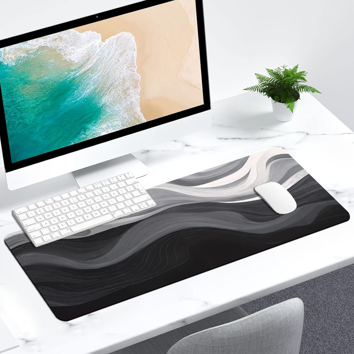 1pc extended gaming mouse pad and pc desktop keyboard pad black white and gray striped stream of   pattern laptop protector study desk mat durable non slip base high definition printing multiple sizes   xl xxl Product details 4