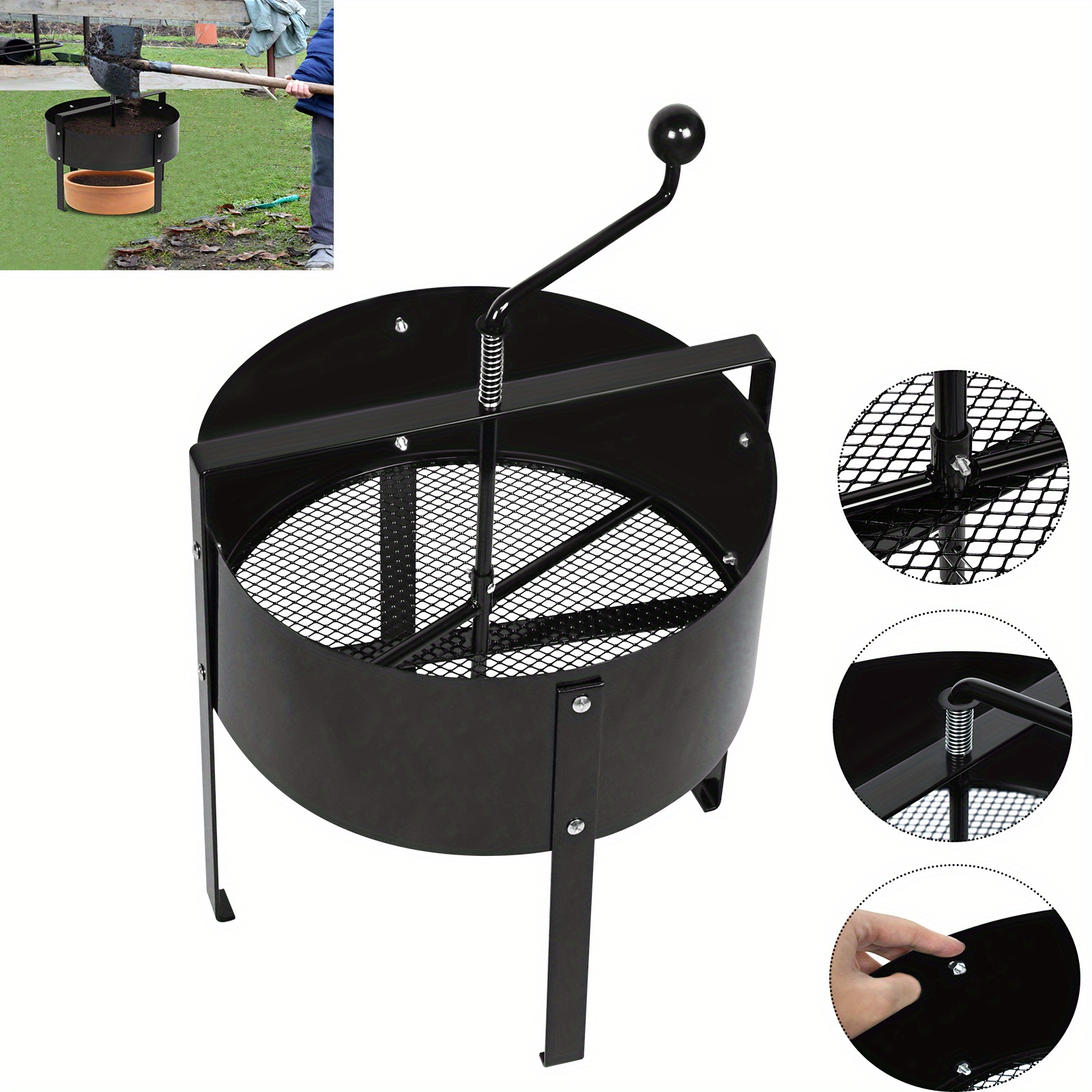 

Manual Garden Soil Sieve, 40cm Steel Compost Sifter With Rotating , Efficient Soil And Sand Screen For Gardening, Landscaping, And Yard Care