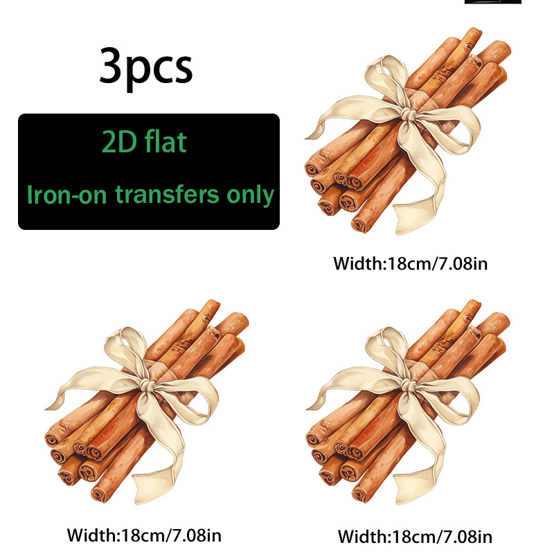 TEMU 3pcs Christmas Holiday Decorative Heat Transfer Patches, Hand-painted Design With Ribbon Bow Accent, Washable And Durable Material, For Iron-on