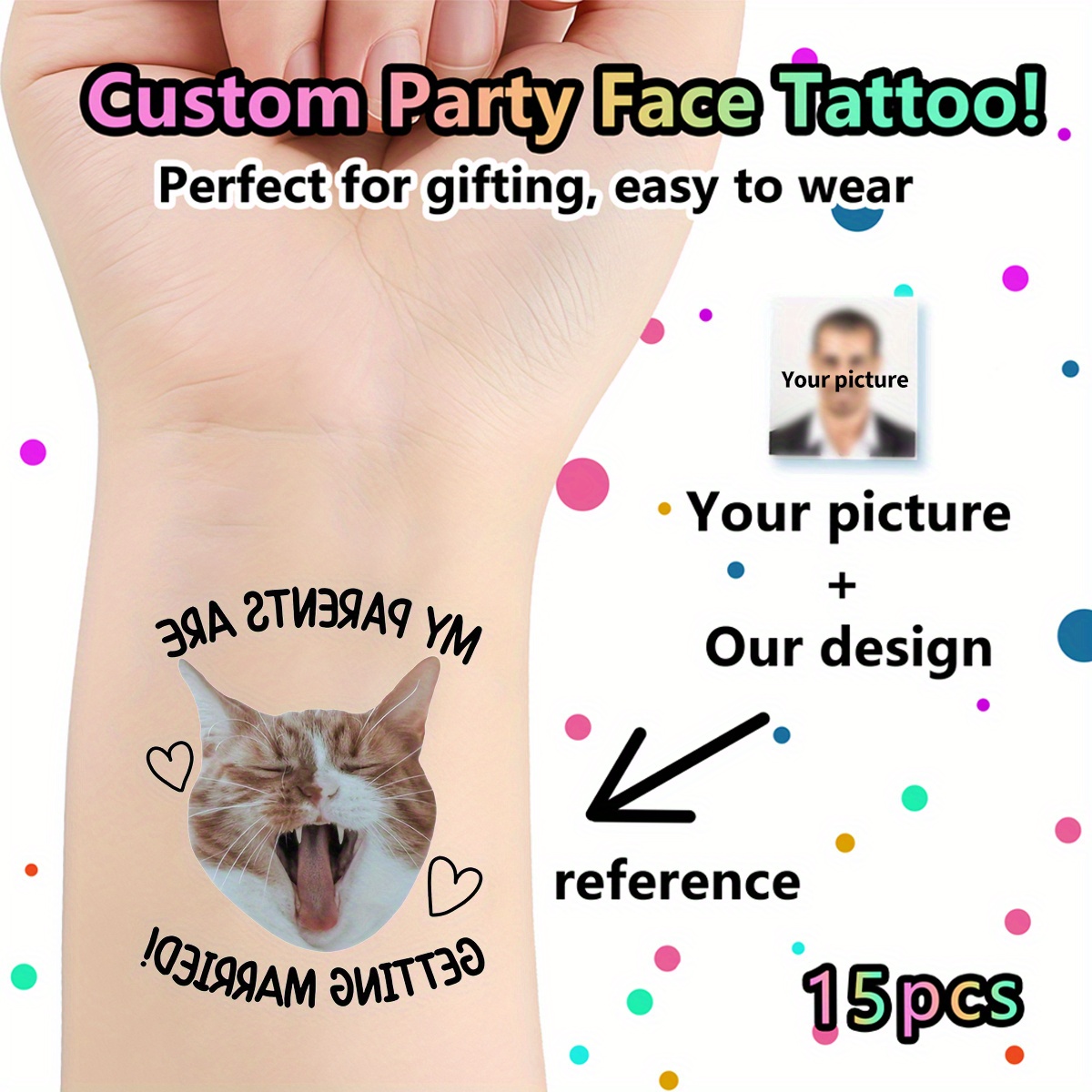 Image of 15 Custom Pet Portrait Temporary Tattoos, Personalized Wedding Souvenirs, Cat And Dog Tattoo Stickers, Designs Customizable By Guests, Suitable For Any Party Or Gathering, A Unique Charm To !