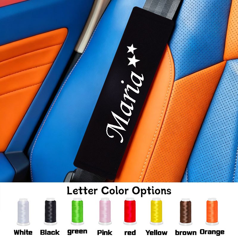 TEMU [custom] Embroidered Custom Car Seat Belt Shoulder Pads, You Can Personalize Text, Names, Hobbies, Etc., Universal Car Seat Belt Cushions,