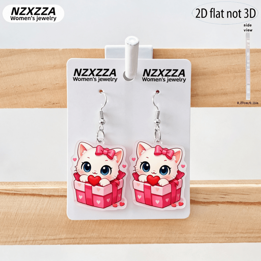6 Pairs Cute Cat Dangle Earrings Set