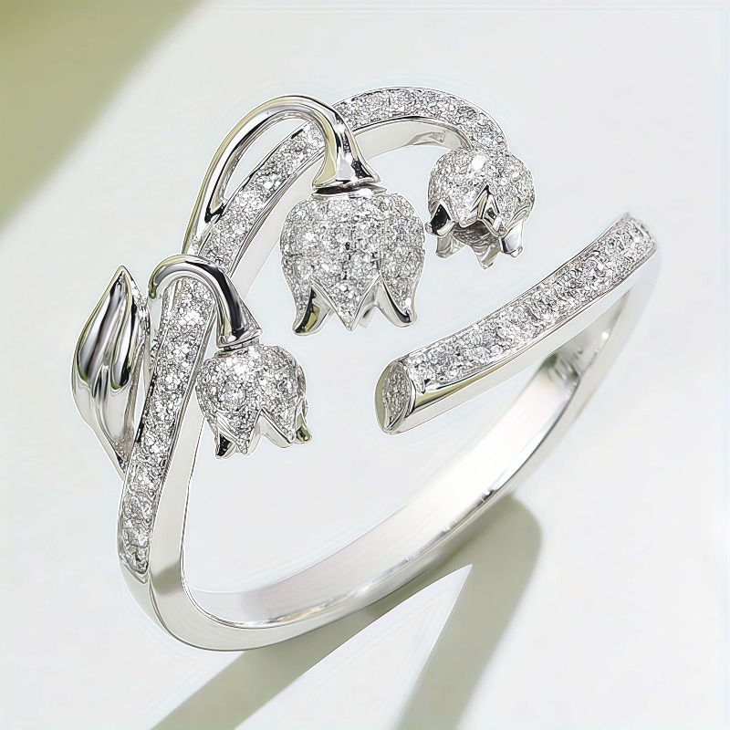 Image of Exquisite Inlay Shiny Synthetic Synthetic Zircon​​ Lily Of The Valley Floral Ring For Teenager Bridal Weddings Party Banquet Daily Jewelry Gifts, For Teenager, For Teenager