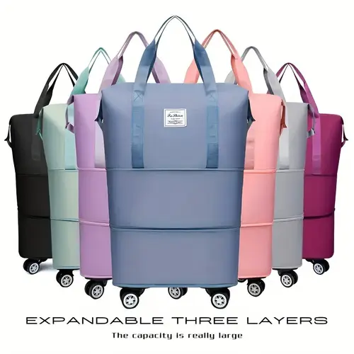 extra large 3 layer foldable travel bag with wheels high quality and nylon suitcase daily commuting and moving it features a dry wet foldable design and wheels making it ideal for sports fitness and crazy shopping trips