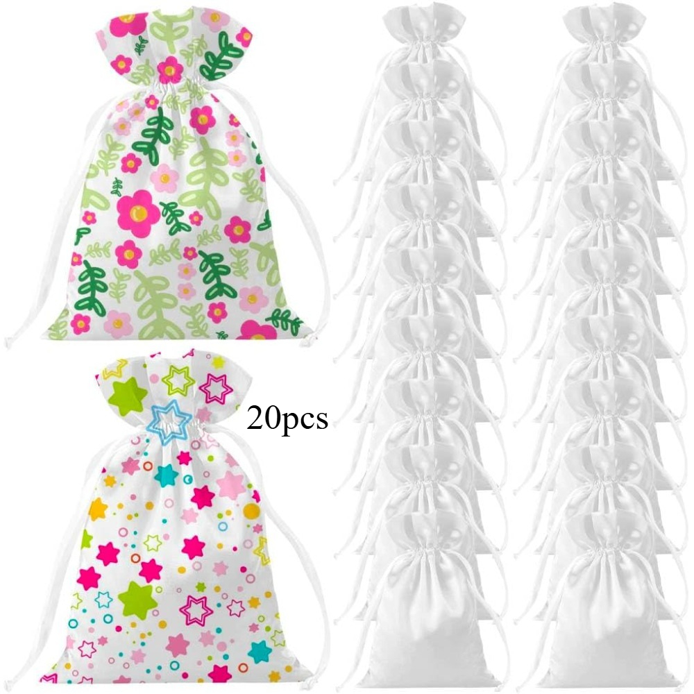 TEMU 20pcs Sublimation Blank Small Drawstring Bags 10.16x15.24 Cm Satin White Gift Bags Reusable Heat Press Goodies Pouch Sachet For Wedding Party