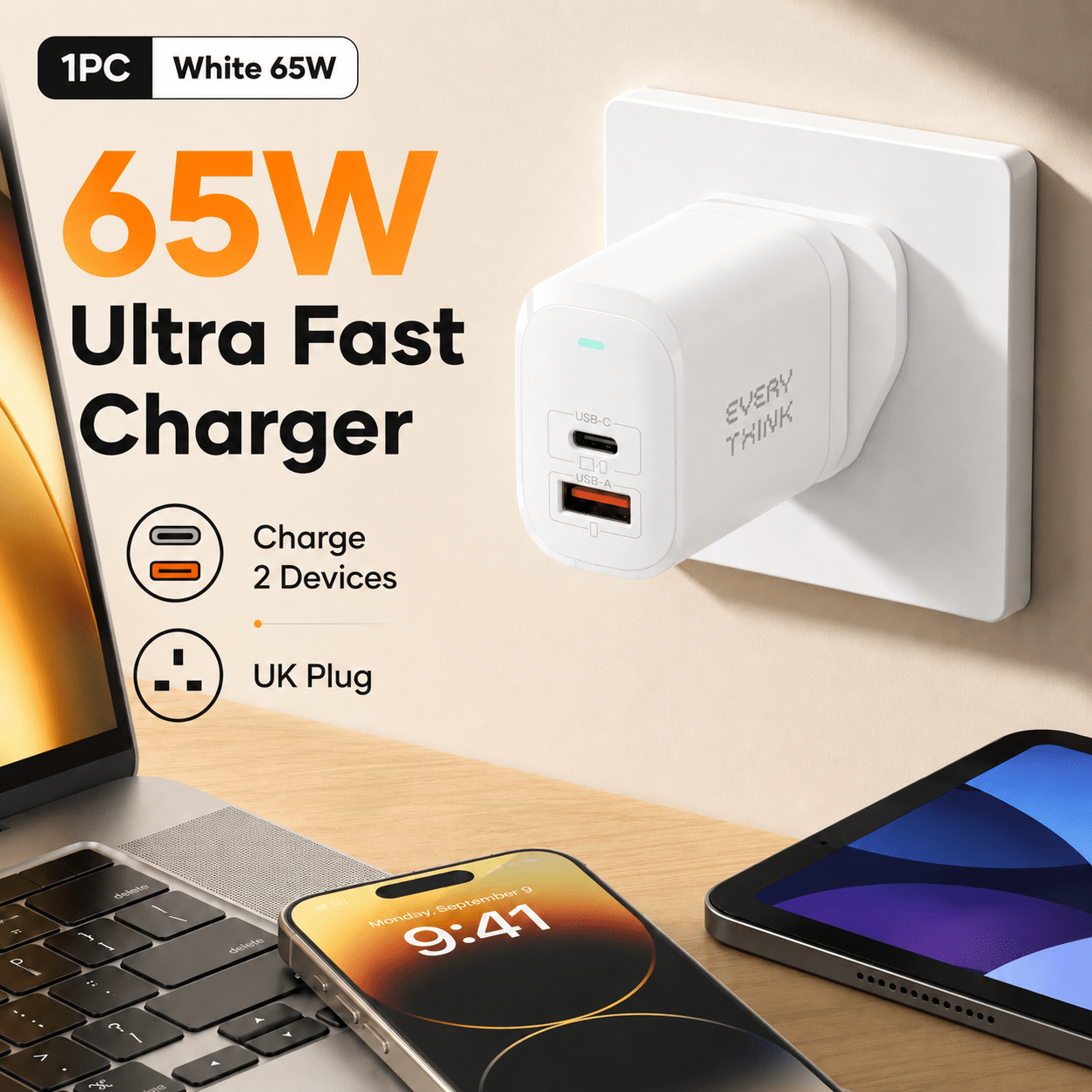 TEMU Power Adapter 65w Super Fast Charging, Dual-port Charging Type-c, Local Warehouse, -day Shipping, White Usb Charging Head, Compatible With Most