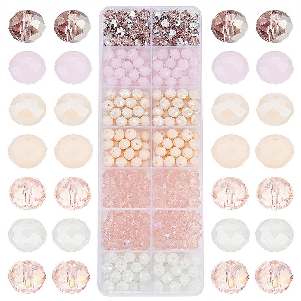 Image of 350pcs Glass Beads Rondelle Glass Beads Pink Series Glass Beads 8x6mm Glass Craft Beads For Jewelry Making Crafts Wedding Wind Chimes Wine 1mm Hole Beads Bead Assortment