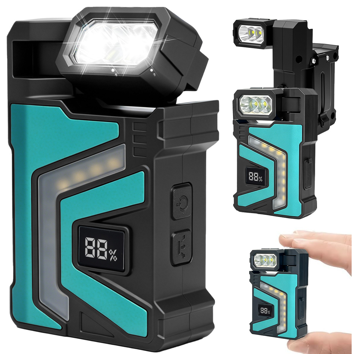 TEMU Edc Flashlight For Power Outages 800 Usb C Rechargeable 9 Lighting Magnetic Base Rotatable Head Clip On Work Light For Camping Car Repair