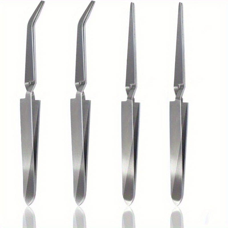 TEMU 4pcs Sportuli Precision Cross-lock Pliers & Split-nose Tweezers Set - Cross-tip & Straight-tip Fine-pointed Nose Tools With Locking Mechanism,