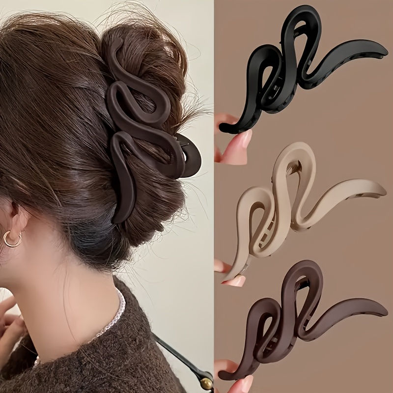1 set 3pcs 1 brown 1m colors 1 black large matte wave hair clips for women vintage y2k style solid color   clips easy to bundle   additions