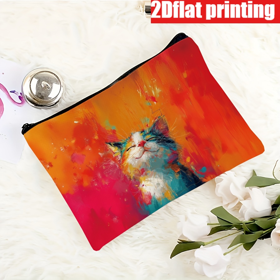 TEMU Trousse de Cosmétique 2D imprimée en plan, 1 pièce, mode moderne avec des poils de chat imprimés, pochette cosmétique - pour des chats, les