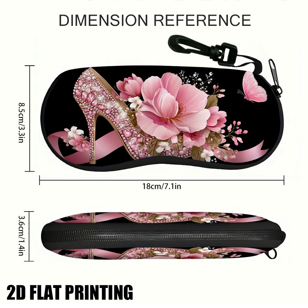 TEMU Étui à lunettes 2D plat - (2D plat) 1pc Rose Floral Chaussure Design, Léger et Durable, Idéal pour un