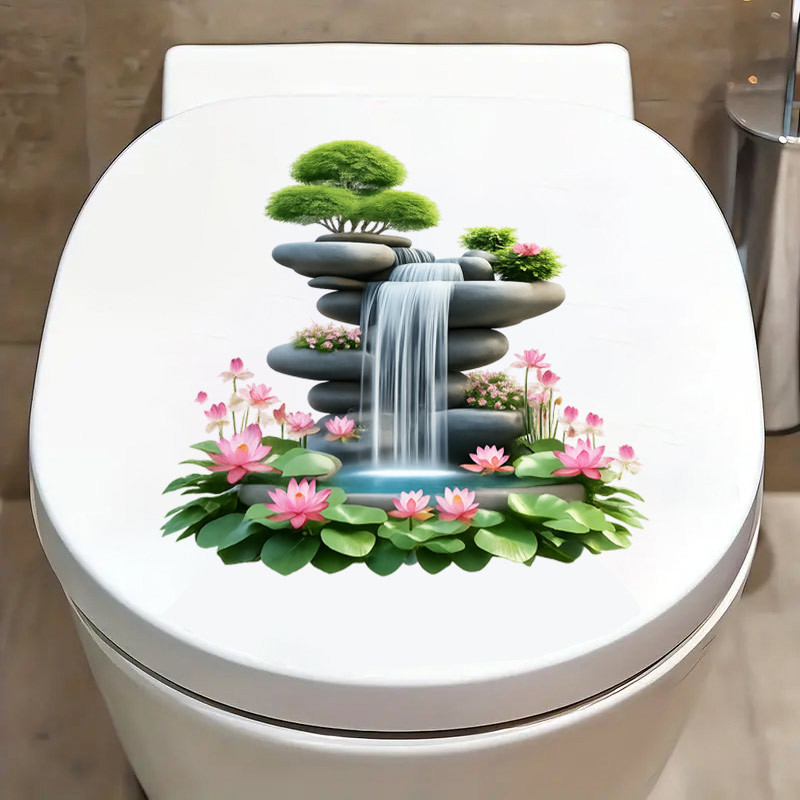 1pc Zen-style Bonsai Toilet Lid Sticker, For Lotus Flower Decoration, Creative Toilet Sticker, Removable Toilet Lid Decal, Decorative Sticker Decal For Walls And Doors, Self-adhesive And