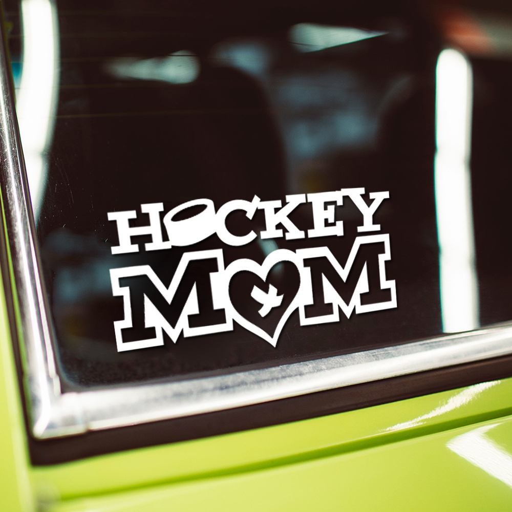 Durable Hockey Mom Vinyl Decal Sticker - "hockey Mom" Design With Heart-shaped Ice Hockey Embellishments - Sports Moms And Car Enthusiasts - High-quality Vinyl For Long-lasting Car Window Decoration