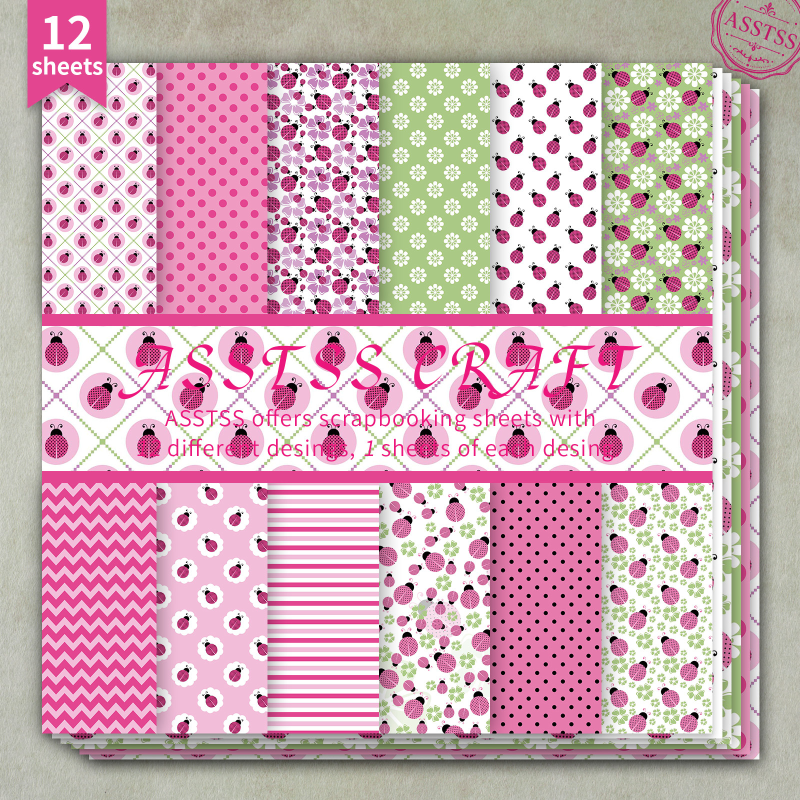 TEMU 12-sheet Asstss 6x6 Inch Scrapbooking Paper Pad, Pink- Polka Dot Stripe Backing Paper Supplies, Heavyweight Cardstock For Journaling, Collage