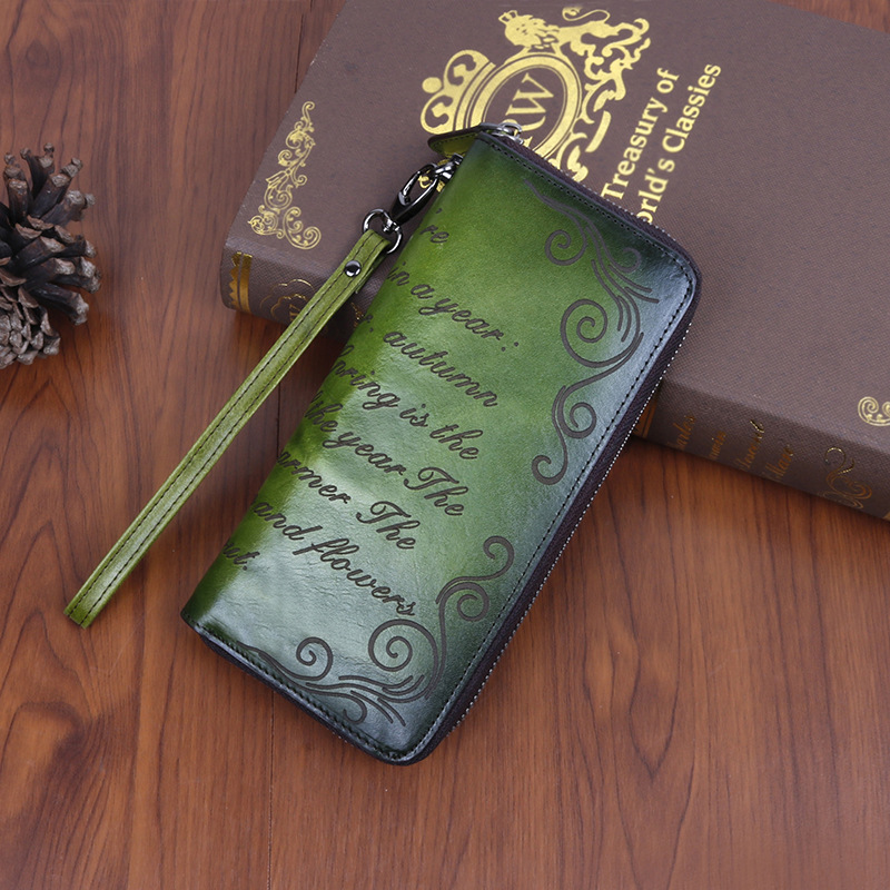 Retro Long Clutch Bag For Women Genuine Leather Wallet Large Capacity Long Wallet