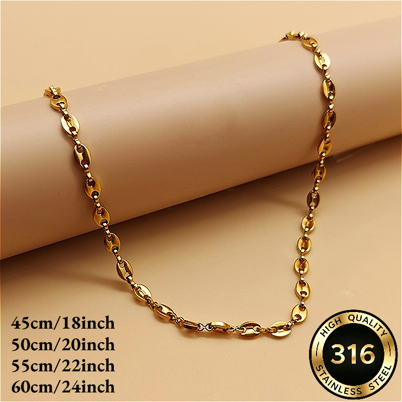 Men's 316 Stainless Steel Coffee Bean Necklace, Durable