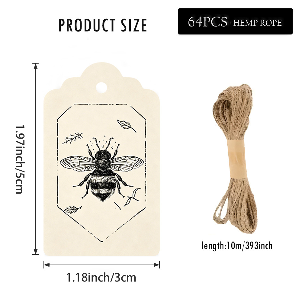 TEMU 64pcs Vintage Bee Gift Tags With Jute Rope - Engraved Suitable For Gift Box Tags, Party Decorations, Wedding Favors, Showers, Birthdays, Labels