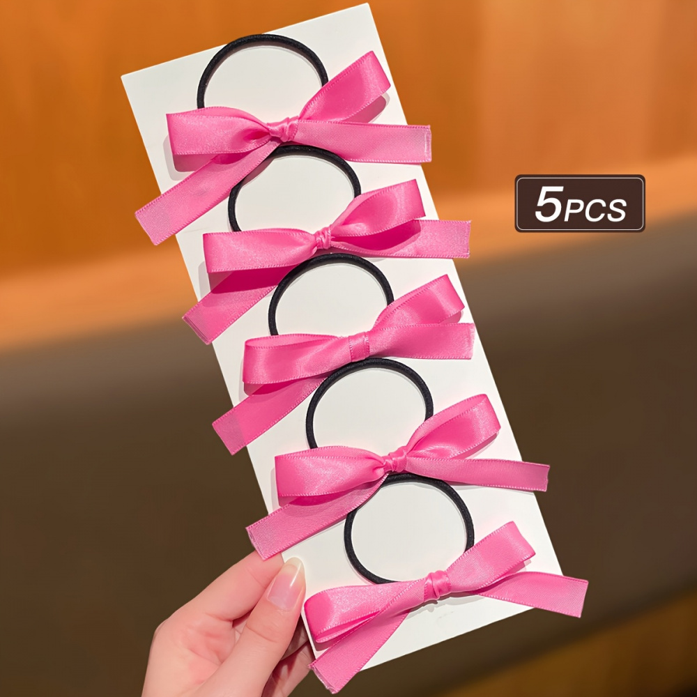 TEMU 5pcs Women's Hair Accessories Set, Stylish And Cute In Pink, Perfect For Valentine's Day. Includes Bow Hair Ties, Ideal For Casual Attire And
