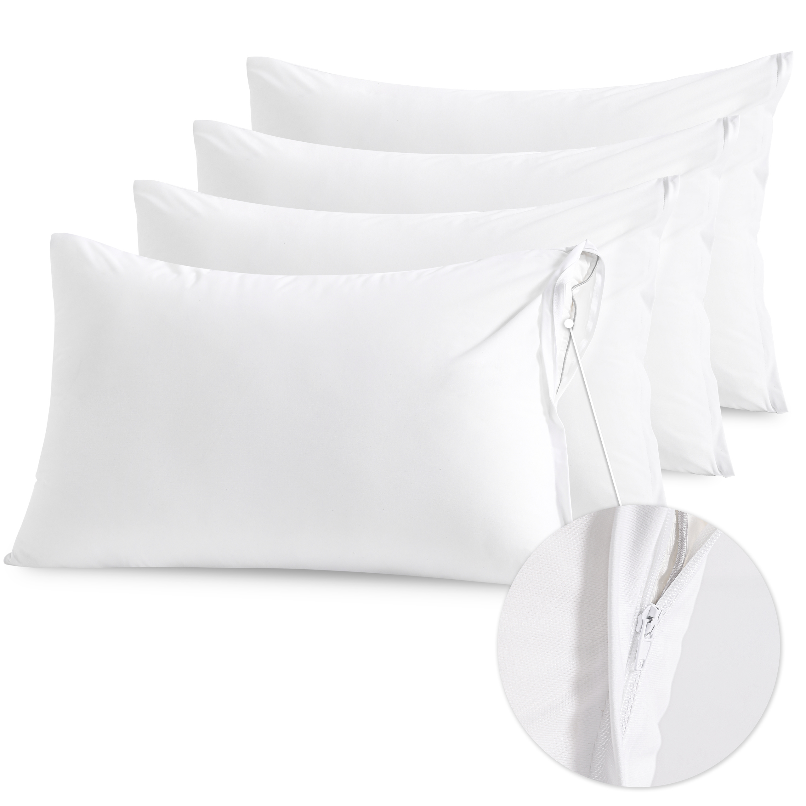 TEMU 4 Pack Pillow Protectors With Zipper Standard Size (white), Bed Dust Proof Pillow Case Covers, Moisture Wicking Pillow Encasements