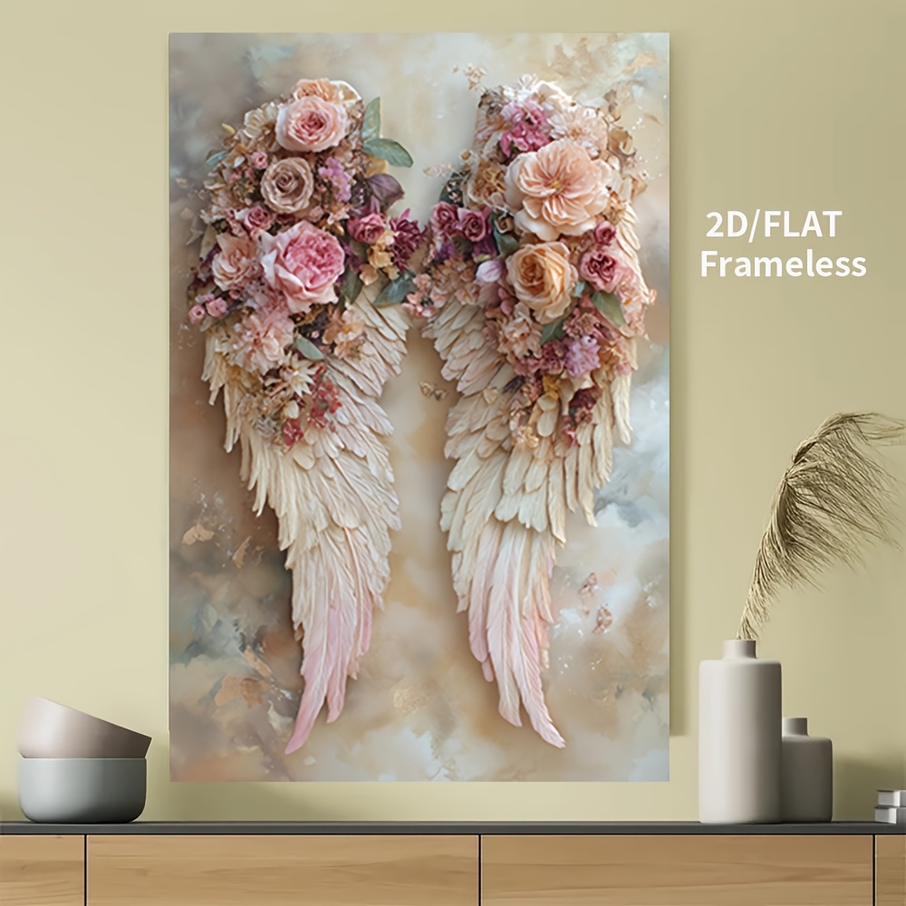 TEMU 2d Flat, 2d Flat Painting, 1 Unframed 2d/flat Canvas Poster, Floral Wings Art Canvas Print, Decoration Bedroom, Living Room, Kitchen, Dormitory,