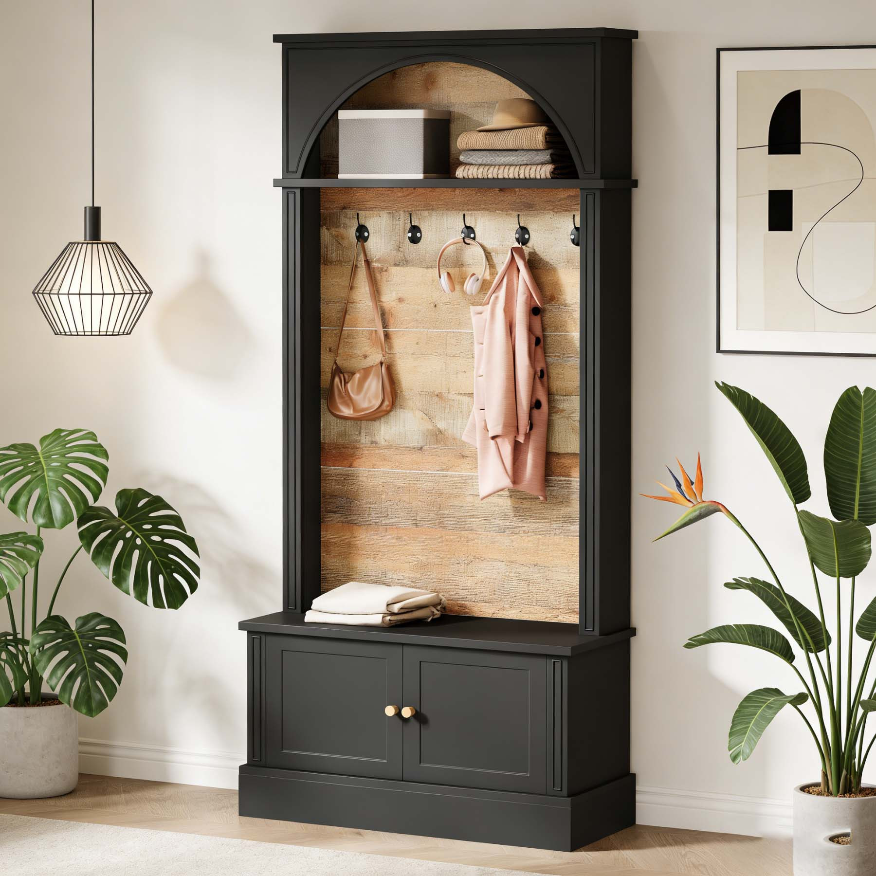 Entryway Bench Design Featuring a Coat Rack, a 70.86-Inch Hall Tree with a Storage Bench, a Farmhouse-Style Hall Tree Equipped with Five Hooks And Adjustable Shoe Storage, Perfect for The Entryway Or Hallway