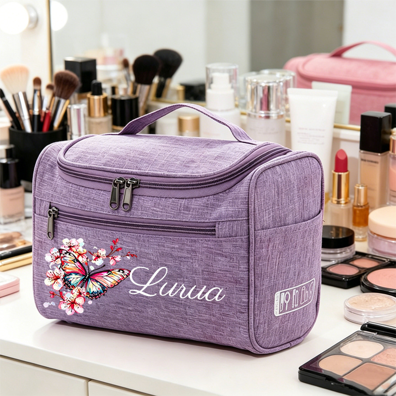 TEMU Cherry And Colorful Illustration Personalized Name Hanging Toiletry Bag, Available In Multiple Colors, Lightweight With Large Capacity. A Gift
