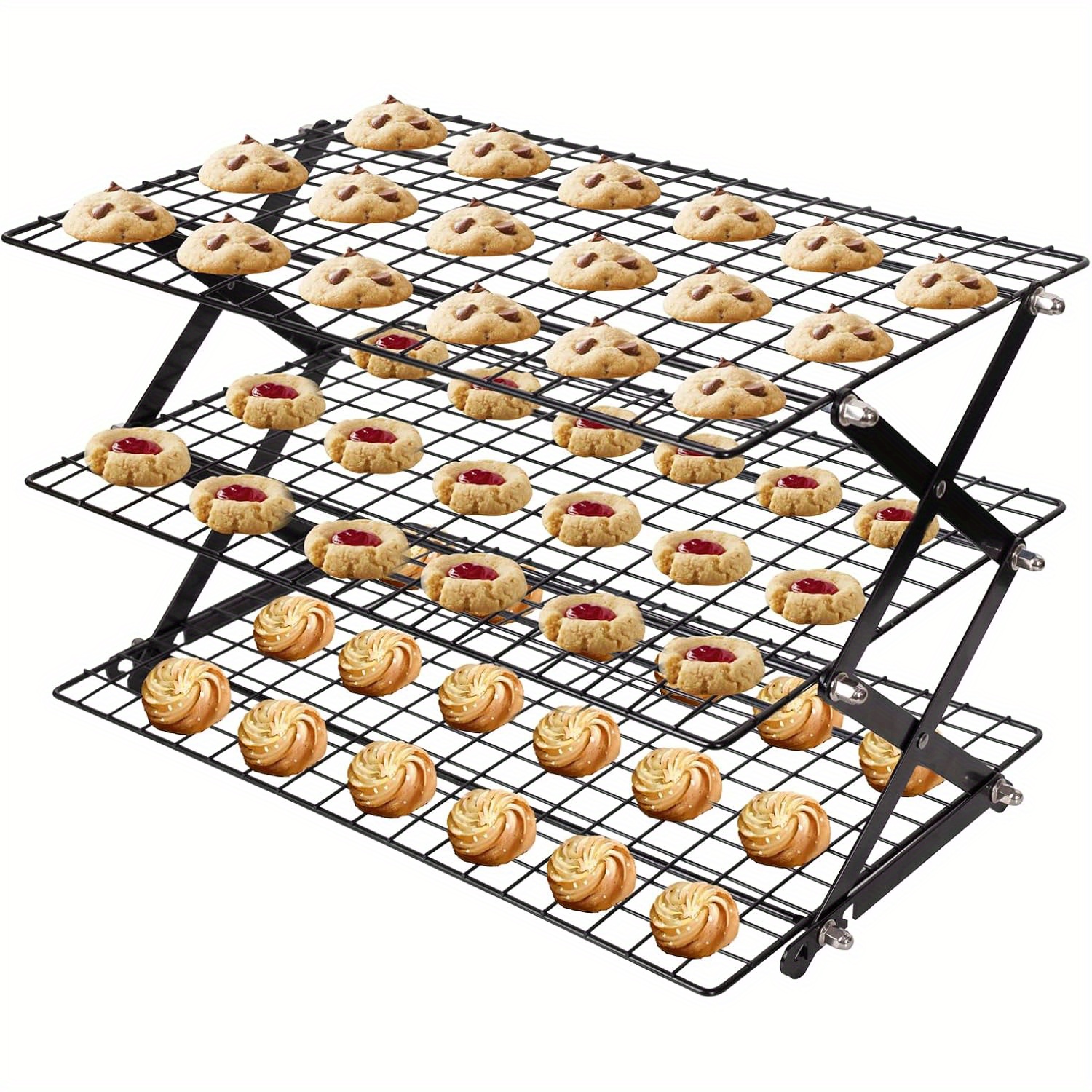 TEMU 3 Foldable Cooling Rack, Stackable - , Spices & Food Storage, Space- Saving Home Organizer, Portable Camping Iron Rack - Ideal Gift For And