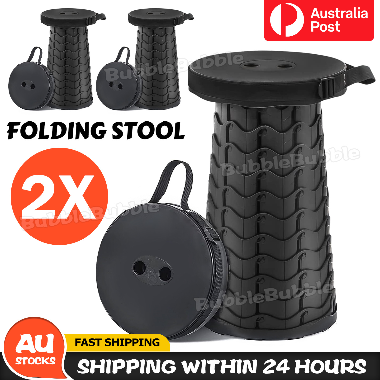 TEMU 2x Portable Folding Stool Plastic Material Collapsible Telescopic Camping Seat For Fishing Hiking Bubbleglobal