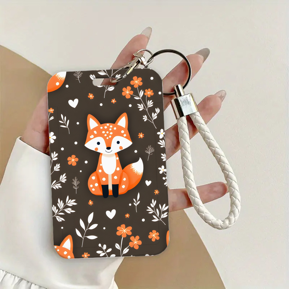 E-shop Studentenausweis-Halter, Bus- und -Kartenhalter, Ärztin--Kartenetui, Reisezubehör, orangefarbener Fuchs-Druckmuster, Damen-Ausweis-Halter und