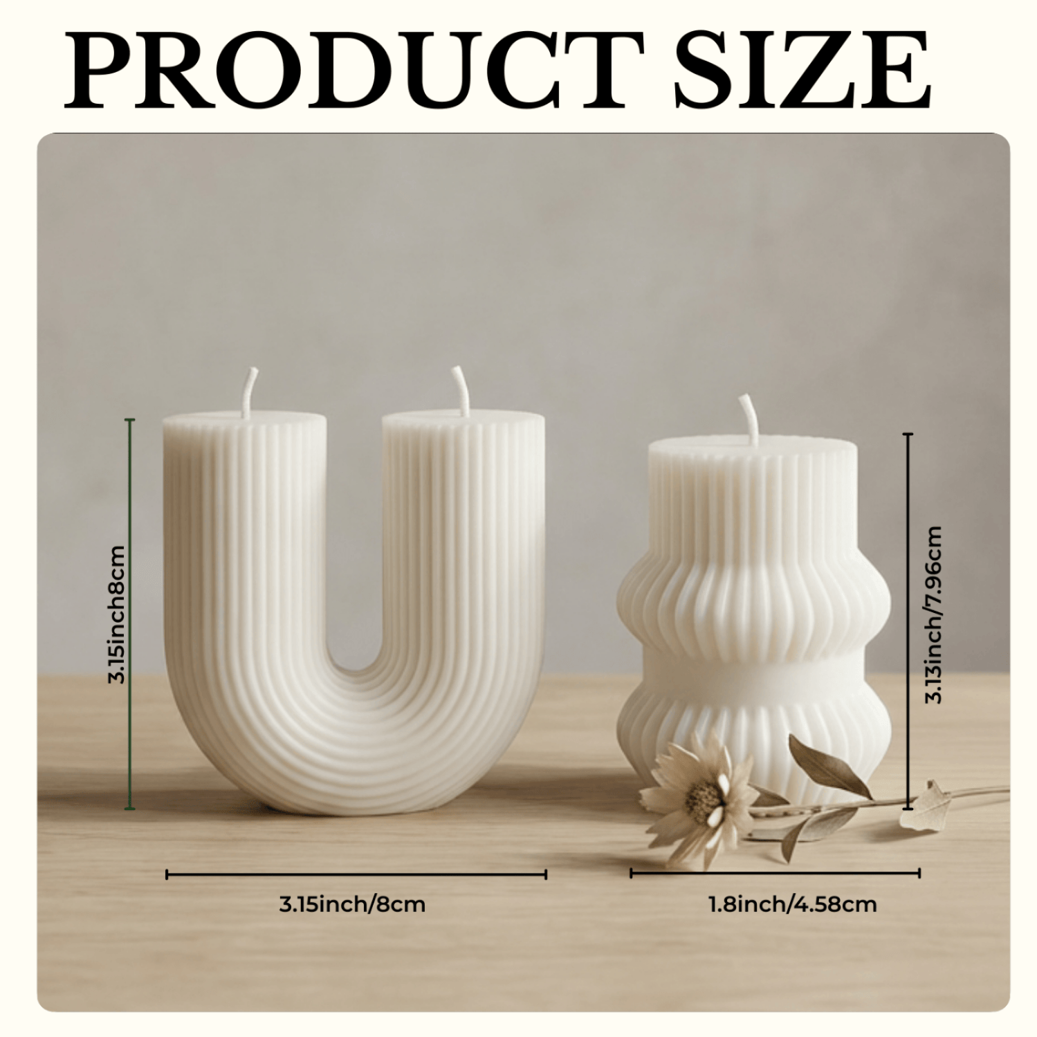 Image of 2pcs White Ribbed Candles | U-shaped & Nordic - Decorative Candles, 8x8cm & 4.58x7.96cm, Minimalist Wax Candle Decor, No Parts, For Uk Coffee Table, Mantelpiece, Wedding Centerpieces, Xmas & Decor