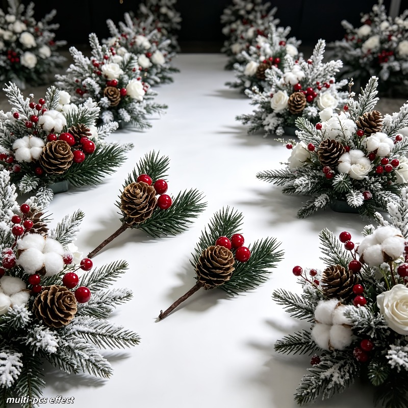 TEMU Set di decorazioni artificiali a forma di pigna, 11 pezzi, ornamenti natalizi a , rami di pino e decorazioni a forma di pigna per albero di