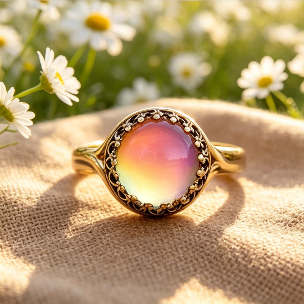 TEMU 1pc Vintage Mood Ring With Color-changing Stone, Suitable For Women To Pair With Daily Outfits, Party Accessories, And As A Gift For Family/