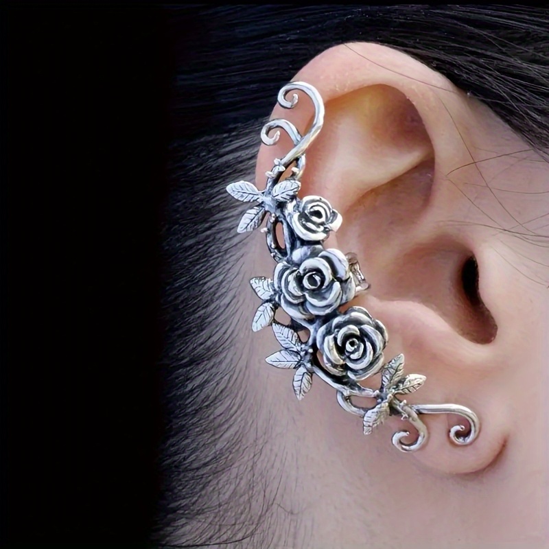 TEMU 1pc Retro Rose Bone Earrings For Women - Floral Vine Design, Elegant Everyday Jewelry & Perfect Gift For Her, Earrings For Women Unique, Cute