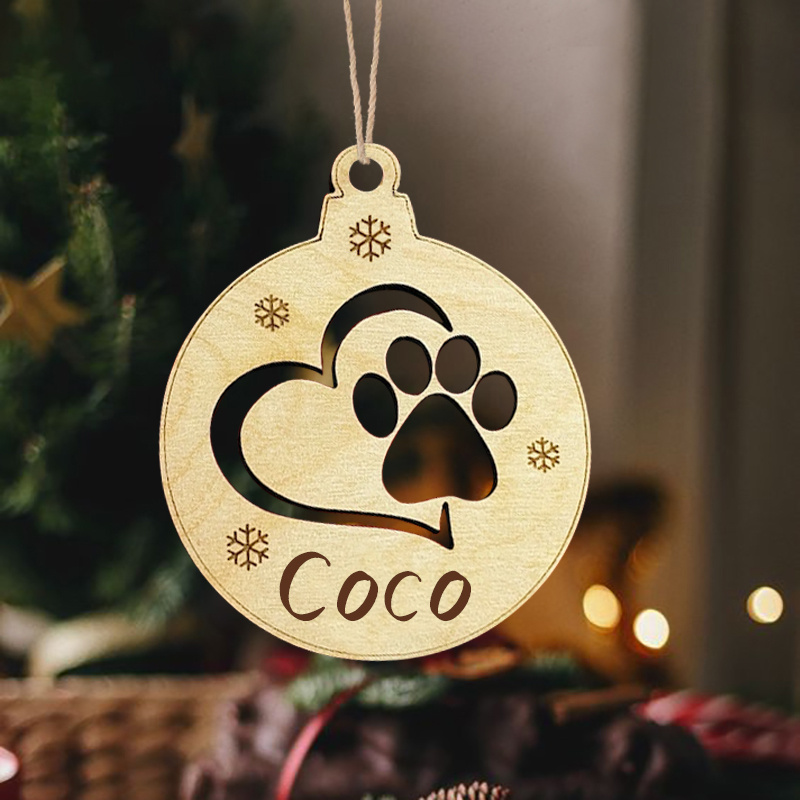 TEMU Personalized Custom Wooden Holiday Pendants And Hanging Decorations, Customizable Classic Round Name Tags For Holidays, Featuring Heart And Paw