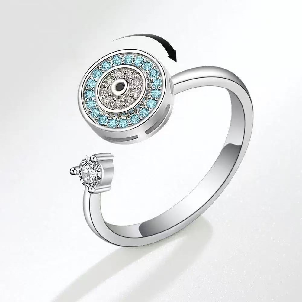 TEMU Bague rotative œil turc européen, alliage de plaqué or KC avec bande de fleur rotative incrustée de verre, bijou cadeau polyvalent pour femmes,