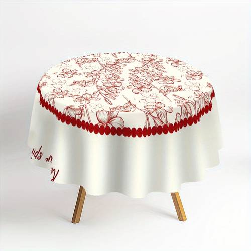 item picture 1pc floral print tablecloth 62 3 elegant red white 100 polyester machine made kitchen dining room small parties picnics picnic table cover floral tablecloth polyester fabric round table decor