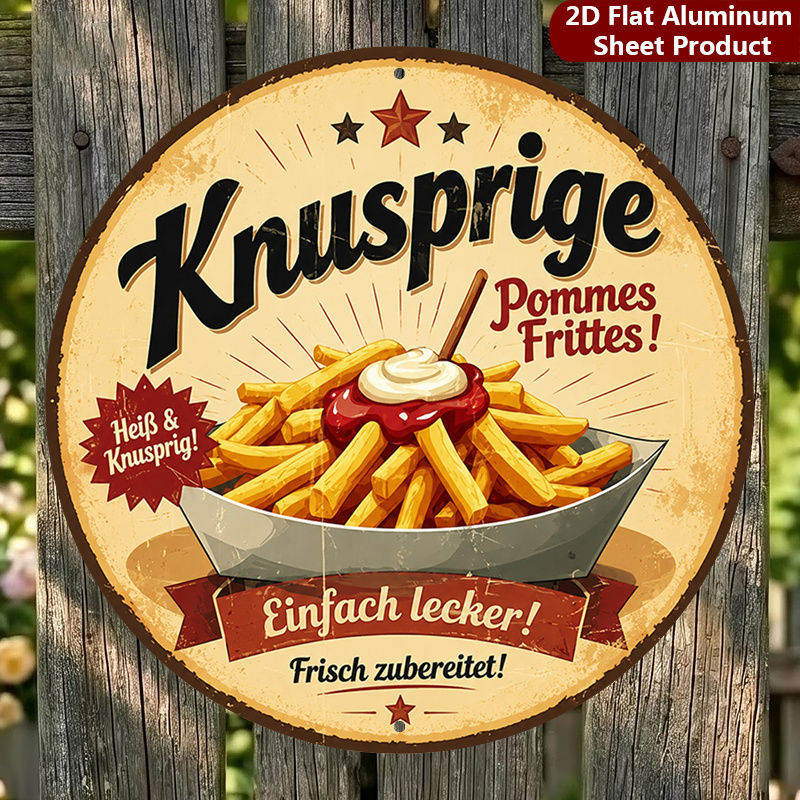 TEMU 2d Flat, 1pc, Crispy Fries Round Sign, Retro Food Vintage Decorative Plaque, German Snack Porch Decorations, Wall Decorations, Home Decor, Room