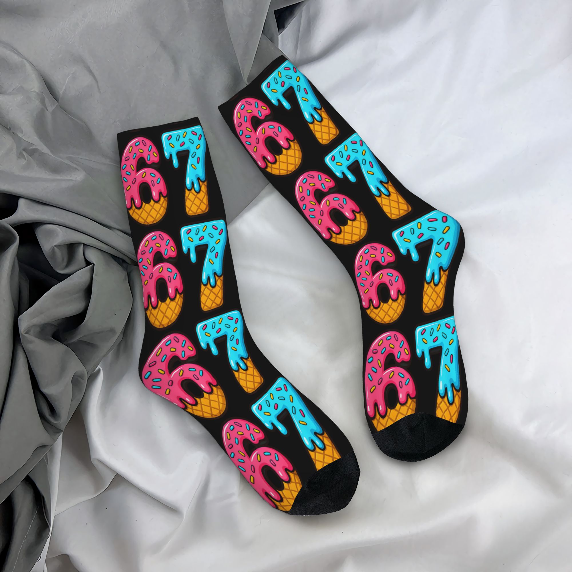 TEMU [comfortable Socks] 67/6 7/67 Weekend Design Socks, Casual Everyday Outdoor Wear Stylish Sports Socks, Trendy Men's And Women's Outerwear Socks