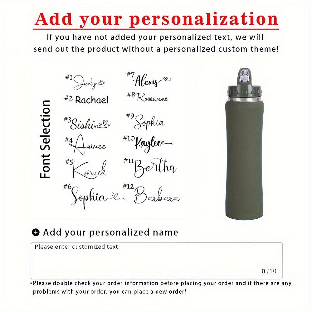 TEMU Personalized Stainless Steel Hot Drink Bottles, Custom Engraved Name Water Bottles, Sports Water Bottles, Outdoor Portable Water Bottles, Lidded