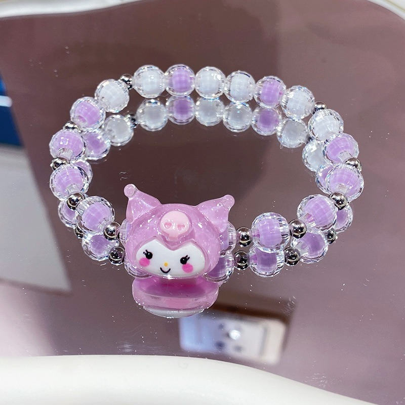 

Bracelet Charm Sanrio Kuromi - Bijoux en Perles Acryliques de Dessin Mignon avec Charme de Chouette Rose, pour