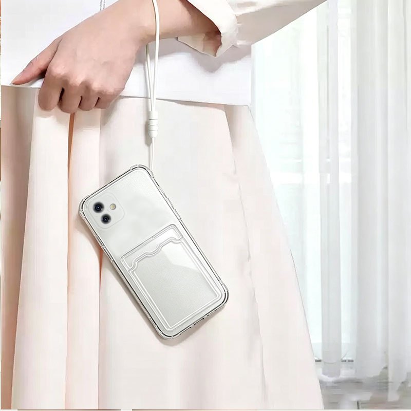 TEMU Phone Case: Four-corner Drop-proof Card Holder Transparent Case With Lanyard, Suitable For Galaxy A07/a06 5g/a05. Bdy -edge Anti-collision Case,