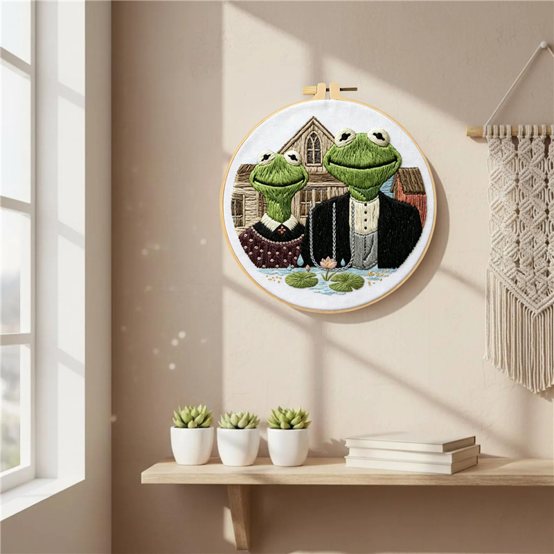 American Gothic Frog DIY Embroidery Kit for Beginners