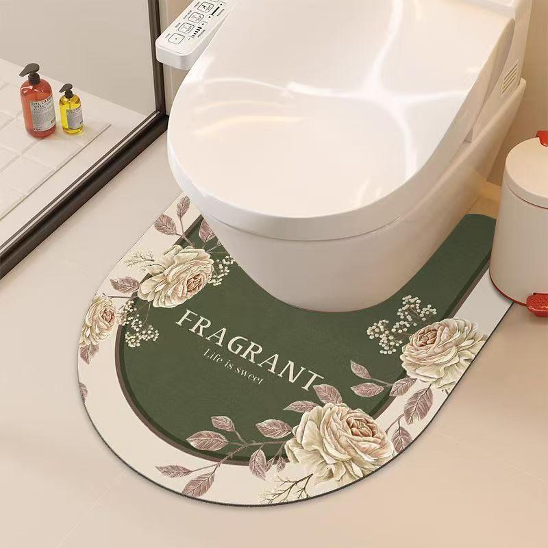 TEMU Retro-style Toilet Floor Mats, Bathroom Water-absorbing Floor Mats, Universal Floor Mats, Thick U-shaped Bathroom Floor Mats, And Wear-resistant