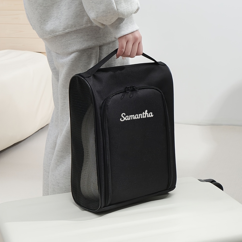 TEMU Customizable Embroidered Name Large Capacity Portable Travel Shoe Bag, Handheld Shoe Box, Shoe Storage Bag, Sports Shoe Storage, Unisex For Men