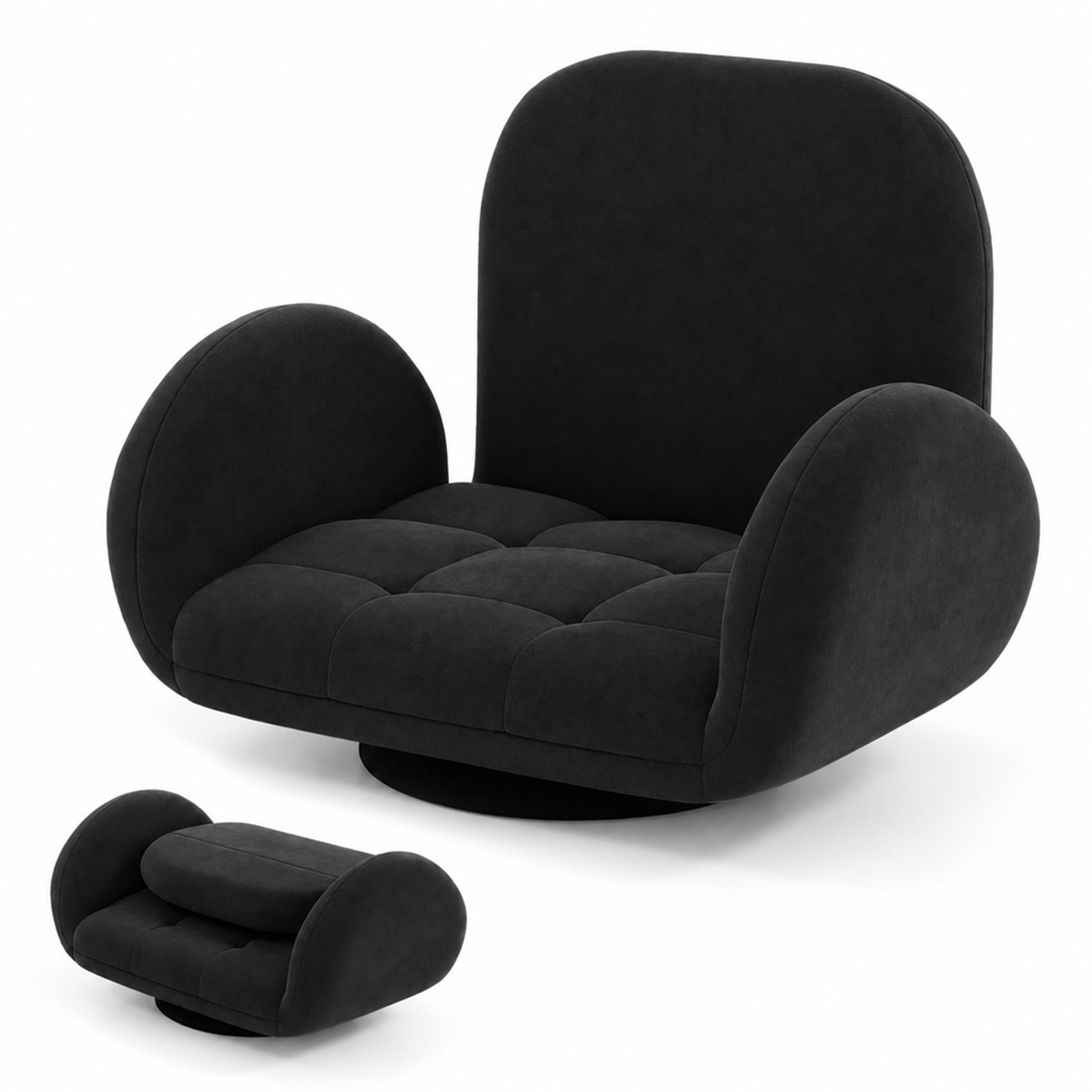 Image of Swivel Floor Chair, Folding Gaming Chair With Adjustable Backrest And Armrests, Lazy Sofa Lounge Recliner Chair For Tv, Reading, Playing Video Games, Black