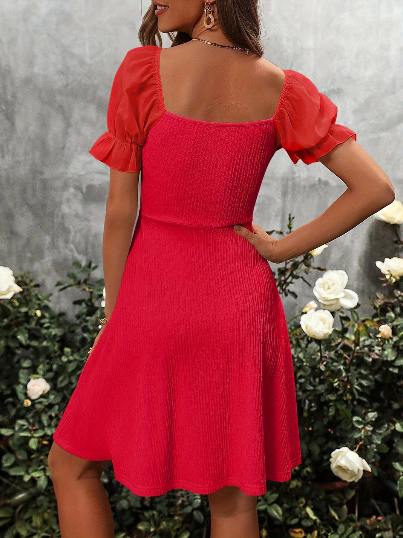 flowy dress designer Women's Flowy Floral Mini Dress with Short Sleeves – Marlowe Club main image 1